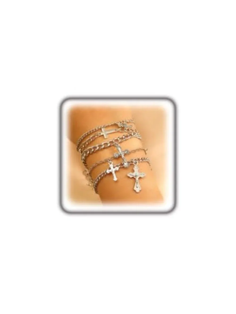 BRAND NEW Silver Cross Chain Bracelet Set Y2k Punk Stackable Cross Link Chains B